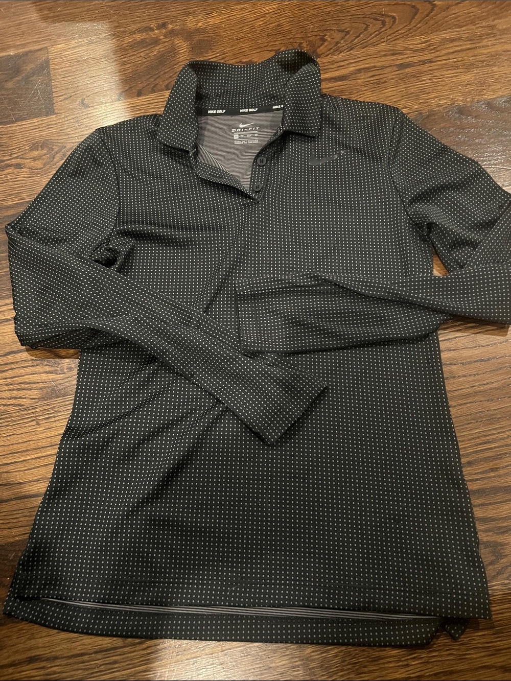 Nike Women’s Black Long-Sleeve Polo with White Micro Dot Print